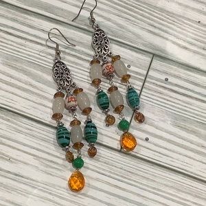 Handmade orange green chandelier earrings